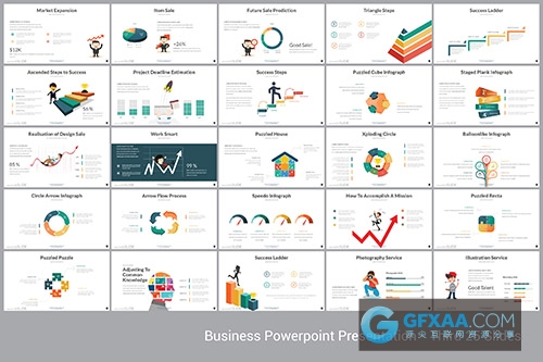 100页商务多色系图形图标PPT模板 - 顶尖PPT