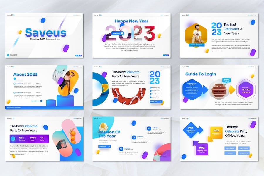 新年派对喜迎新年元旦祝福节日主题PPT模板 - 顶尖PPT