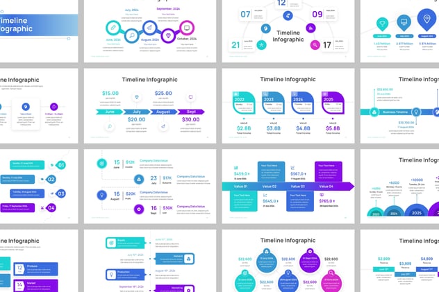 蓝紫渐变时间轴发展历程图形PPT模板 - 顶尖PPT