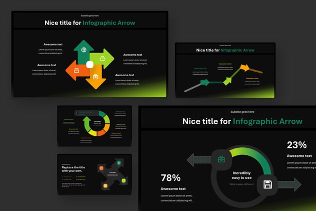 黑色背景箭头图形PPT模板 - 顶尖PPT