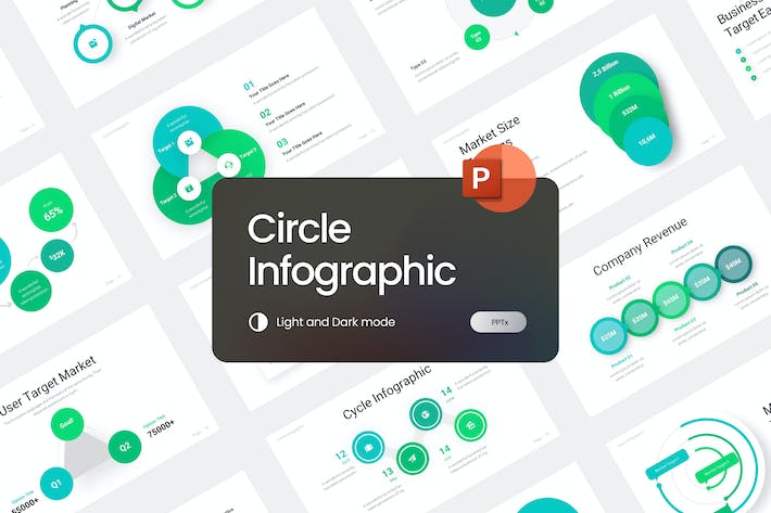 绿色圆形饼形图要点信息展示图形PPT模板 - 顶尖PPT