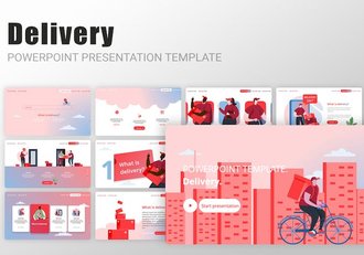 快递外卖行业数据分析人物场景矢量插画PPT模板 - 顶尖PPT