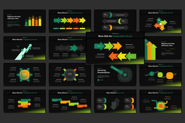 黑色背景箭头图形PPT模板 - 顶尖PPT