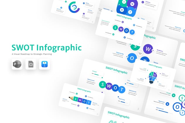 SWOT分析信息图形展示Keynote模板 - 顶尖PPT