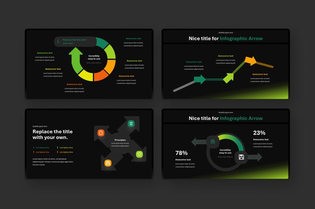 黑色背景箭头图形PPT模板 - 顶尖PPT