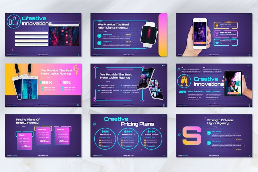 霓虹亮灯创意设计讲述展示方案PPT模板 - 顶尖PPT