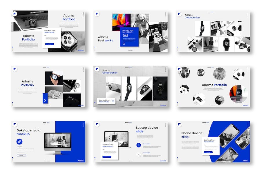 蓝白色图片网格商务提案Keynote模板 - 顶尖PPT