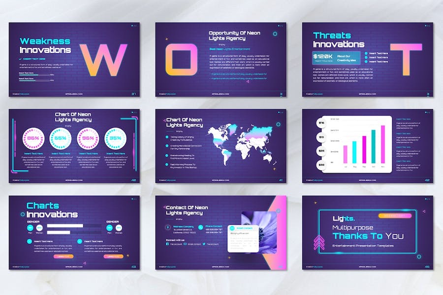 霓虹亮灯创意设计讲述展示方案PPT模板 - 顶尖PPT