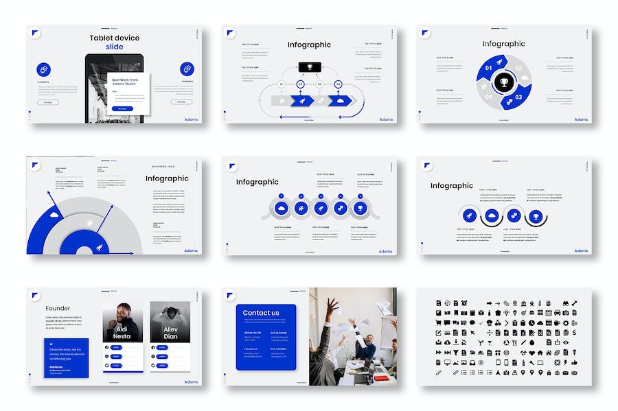 蓝白色图片网格商务提案Keynote模板 - 顶尖PPT