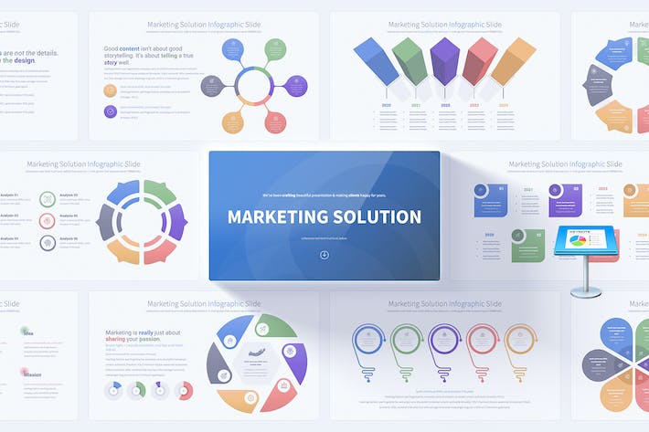 国外创意彩色圆形聚合数据图形keynote模板 - 顶尖PPT