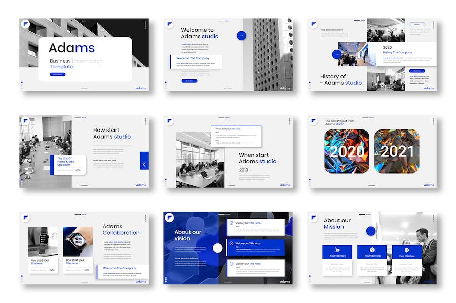 蓝白色图片网格商务提案Keynote模板 - 顶尖PPT