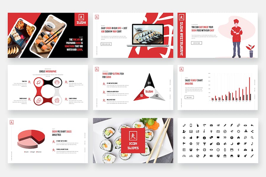 日本料理寿司主题演讲Keynote模板 - 顶尖PPT