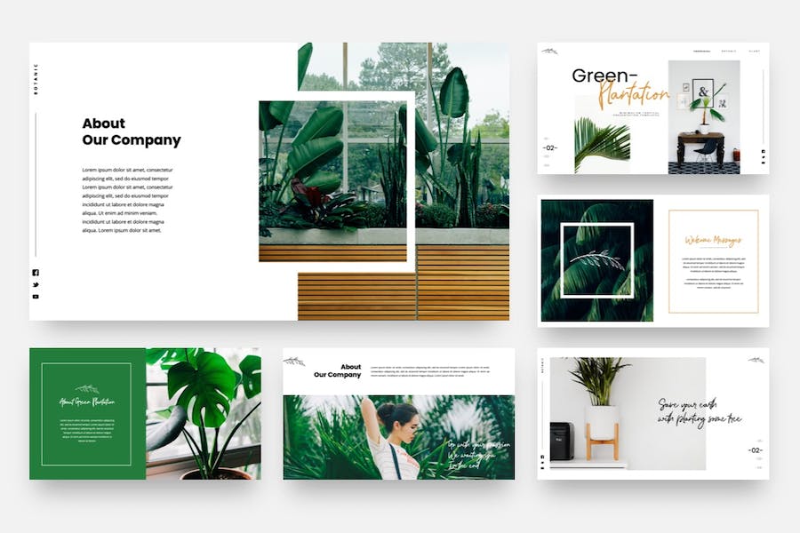 绿色植物园植物展示PPT模板 - 顶尖PPT