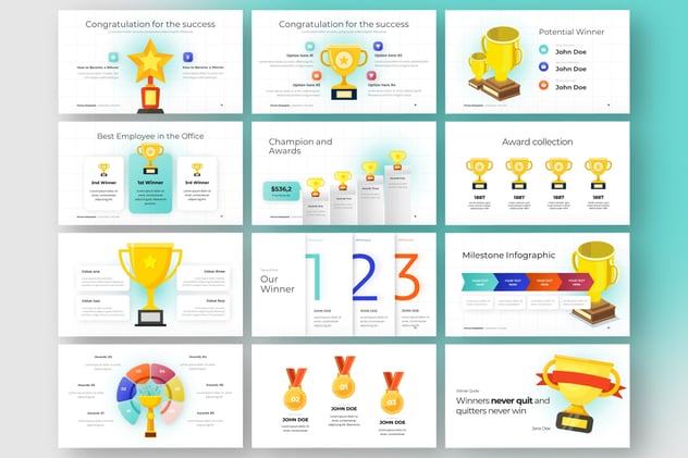 奖杯胜利信息图PowerPoint模板 - 顶尖PPT