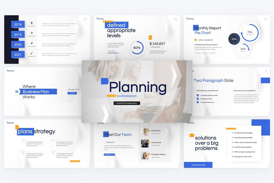 蓝橙色简约商业计划企业合作团队介绍项目汇报商务通用PPT模板 - 顶尖PPT