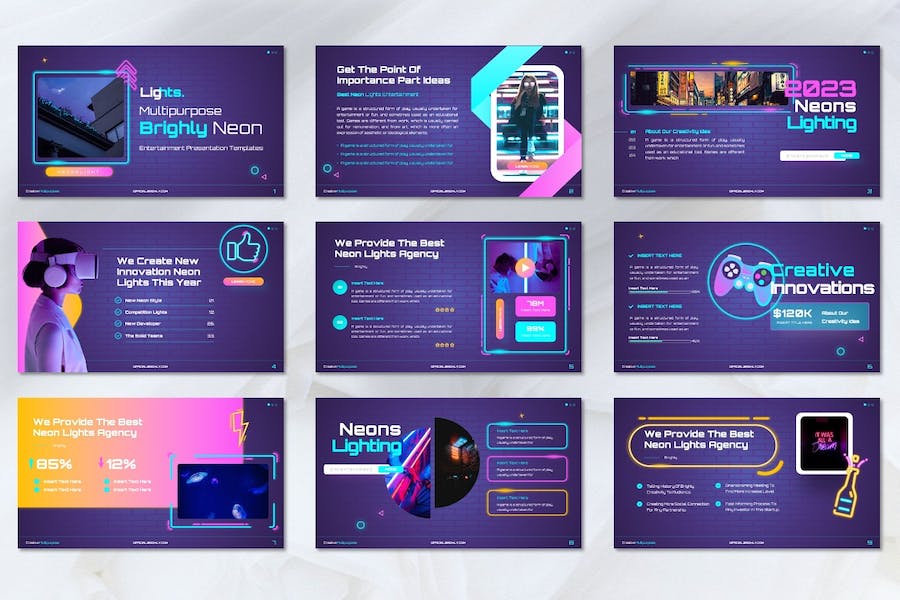 霓虹亮灯创意设计讲述展示方案PPT模板 - 顶尖PPT