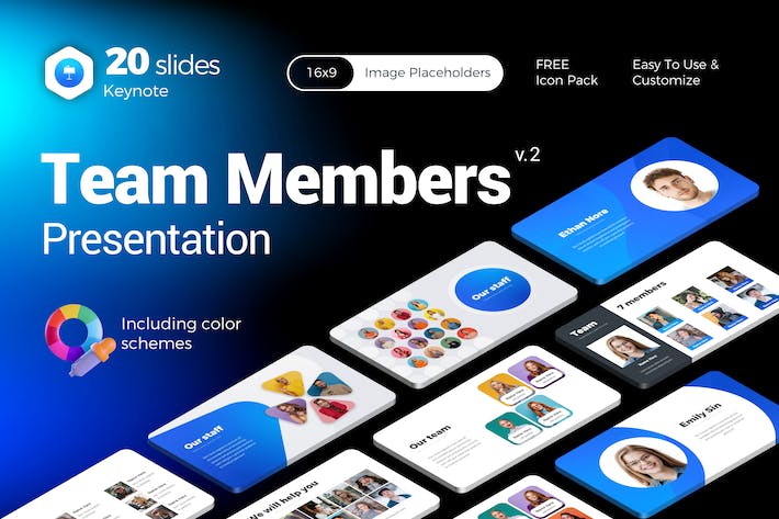 蓝色简约团队成员介绍展示keynote模板 - 顶尖PPT
