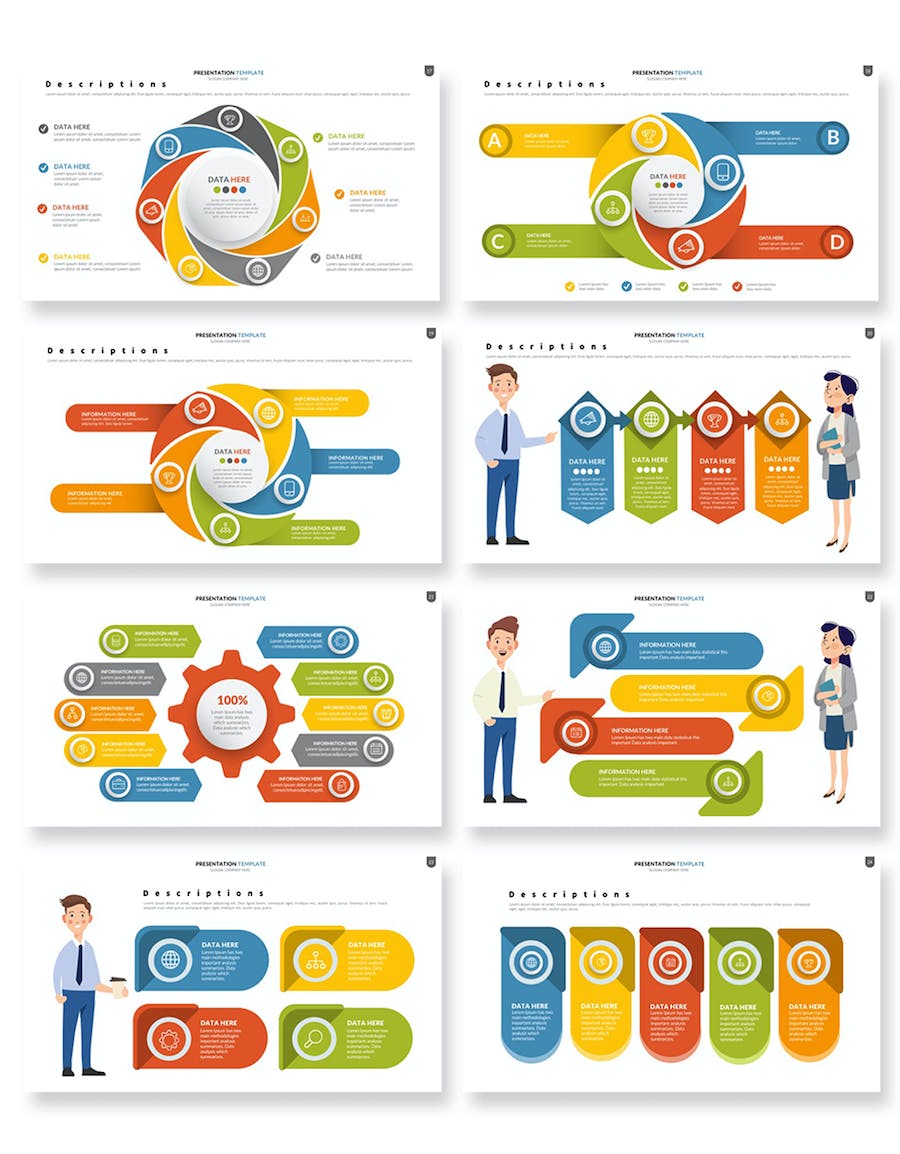 彩色人物插画要点信息项展示图形PPT模板 - 顶尖PPT