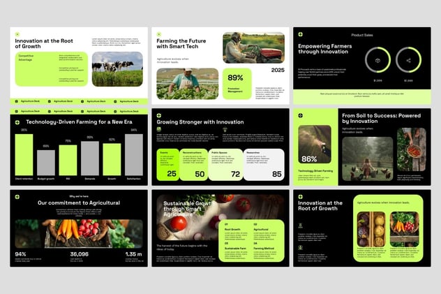 黑白绿现代设计风格PPT模板 - 顶尖PPT