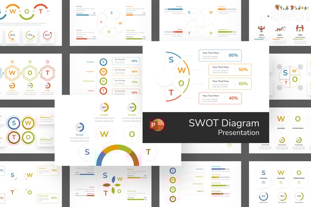 SWOT分析图表展示PPT模板 - 顶尖PPT