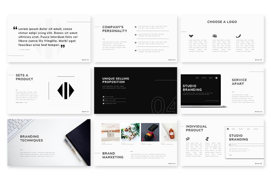 设计师个人作品集黑白极简Keynote模板 - 顶尖PPT