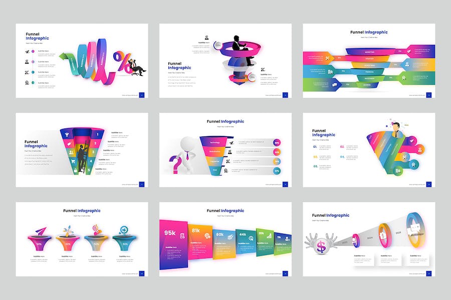 创意彩色渐变多种样式漏斗图形PPT模板 - 顶尖PPT