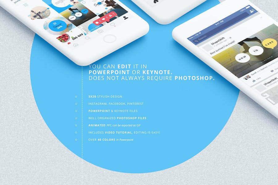 竖版Instagram社交媒体照片墙时尚海报keynote模板 - 顶尖PPT