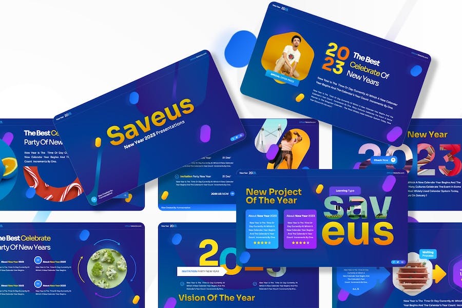 新年派对喜迎新年元旦祝福节日主题PPT模板 - 顶尖PPT