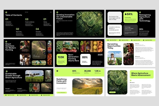 黑白绿现代设计风格PPT模板 - 顶尖PPT