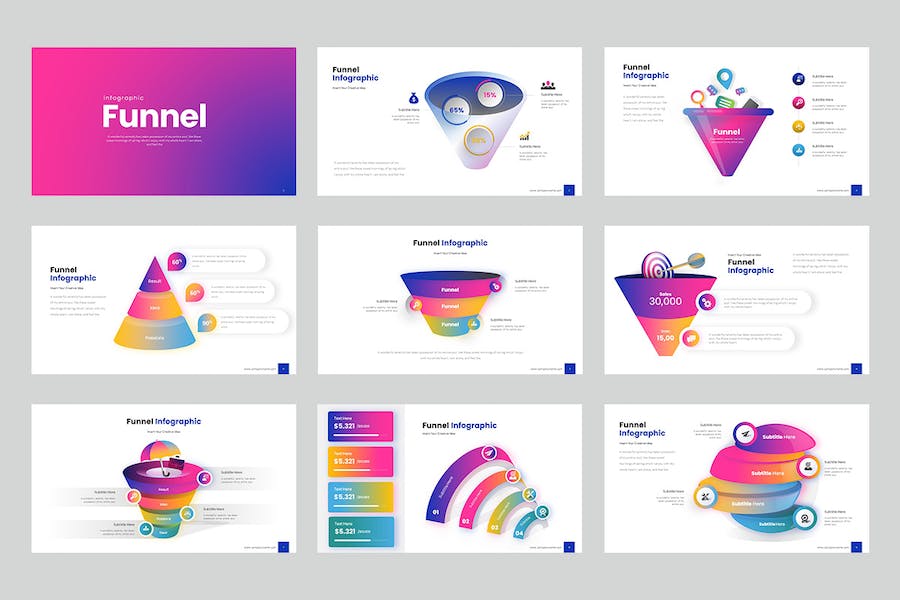 创意彩色渐变多种样式漏斗图形PPT模板 - 顶尖PPT
