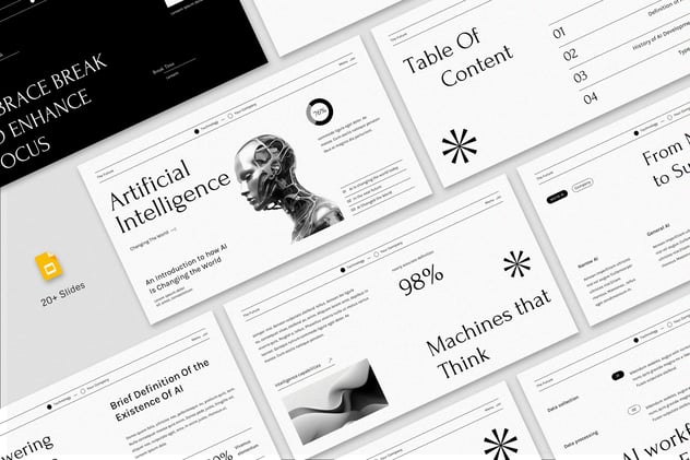黑白现代人工智能AI PPT模板 - 顶尖PPT