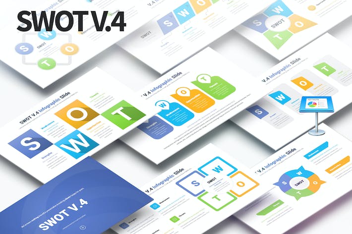 SWOT主题演讲信息图表keynote模板 - 顶尖PPT
