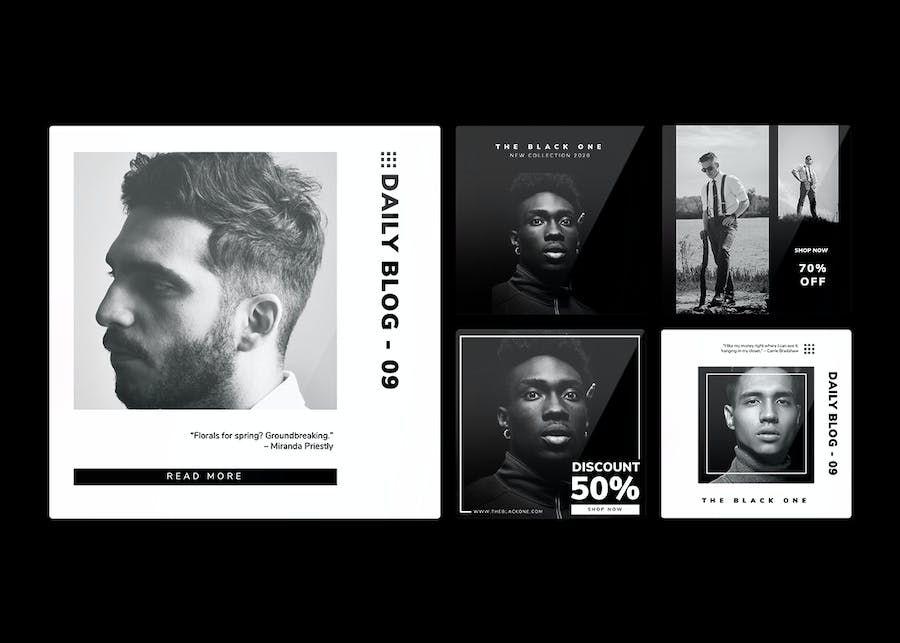 黑色杂志风格社交媒体配图PPT模板 - 顶尖PPT