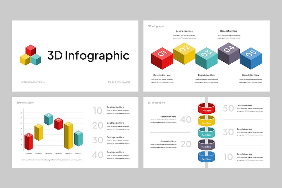 3D立体信息图表数据可视化PPT模板 - 顶尖PPT