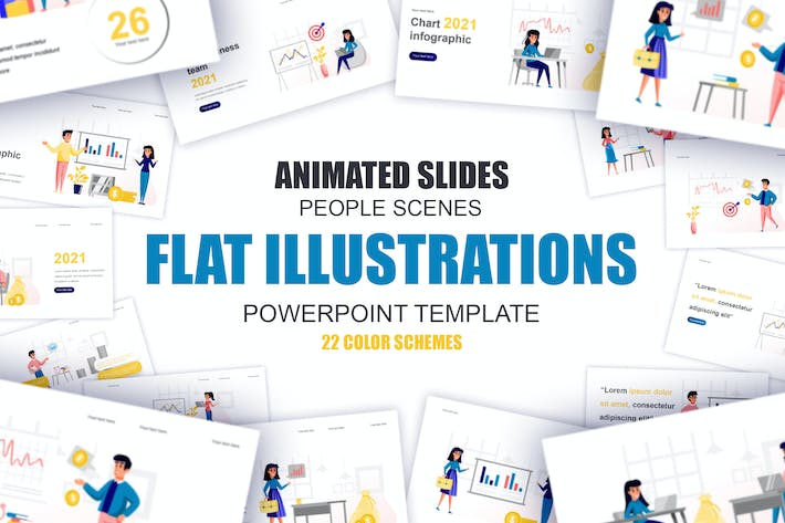 企业商务办公团队协作扁平插画PPT模板 - 顶尖PPT