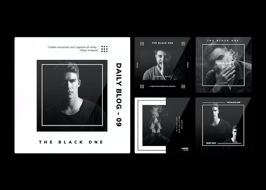 黑色杂志风格社交媒体配图PPT模板 - 顶尖PPT