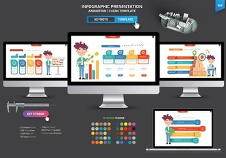 彩色商务风格人物插画信息图形keynote模板 - 顶尖PPT