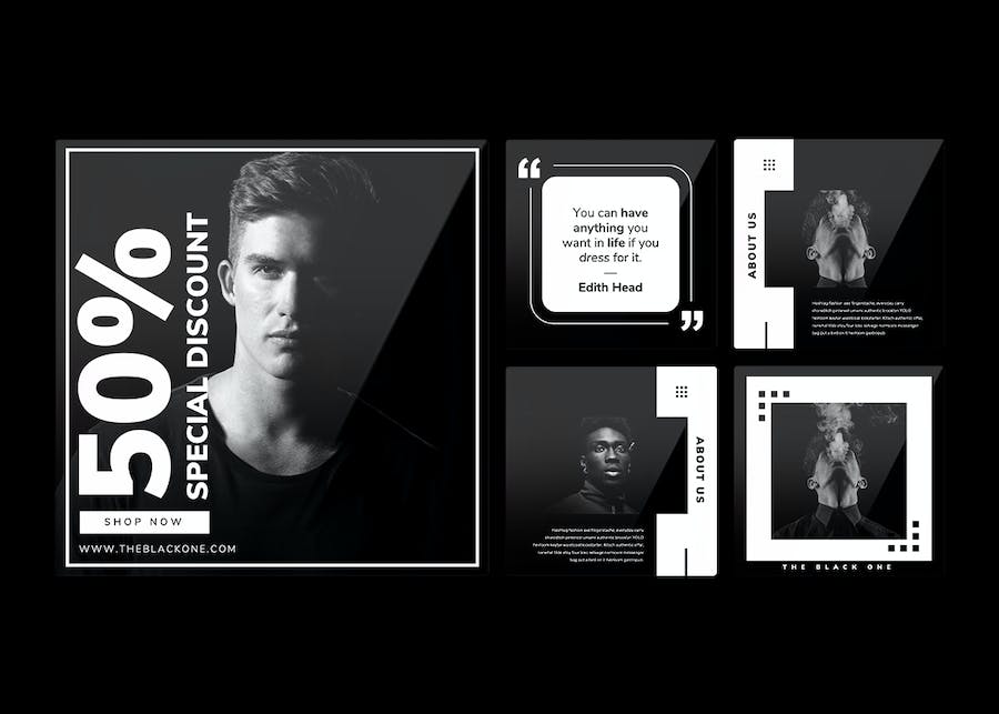 黑色杂志风格社交媒体配图PPT模板 - 顶尖PPT