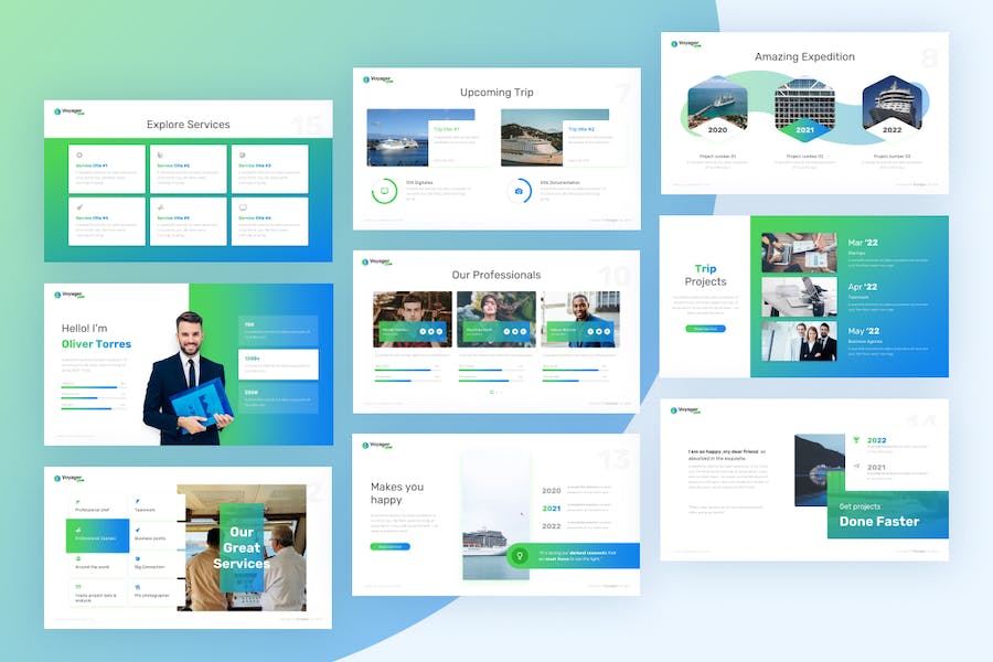 蓝绿配色商务企业介绍通用PPT模板 - 顶尖PPT