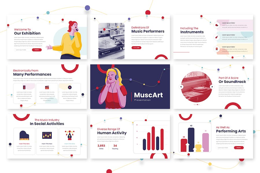 卡通风简约音乐节演唱会主题通用PPT模板 - 顶尖PPT