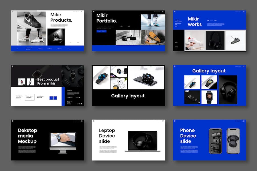 蓝色立体图片网格商务Keynote模板 - 顶尖PPT