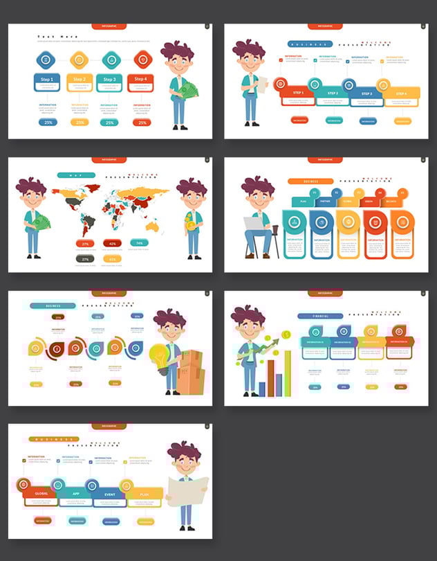 彩色商务风格人物插画信息图形keynote模板 - 顶尖PPT