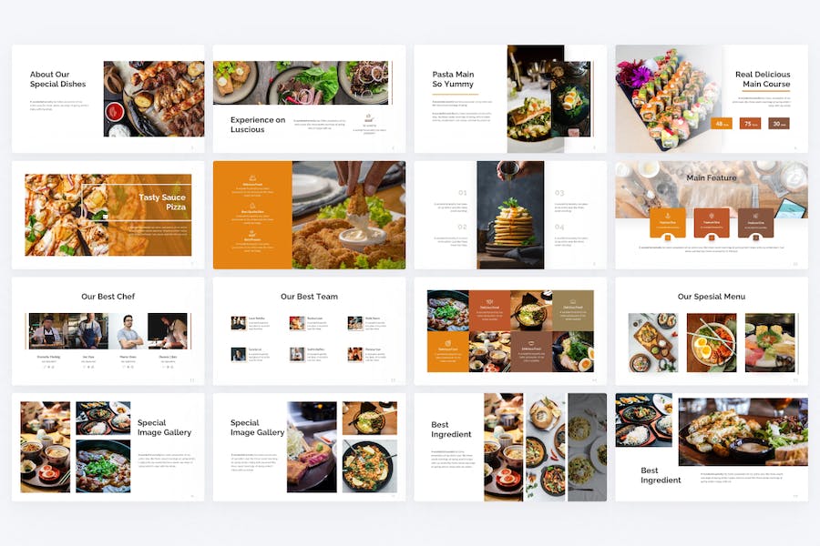 橙色日本料理寿司刺身现代食品PPT模板 - 顶尖PPT