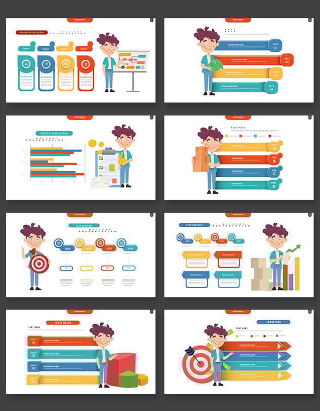 彩色商务风格人物插画信息图形keynote模板 - 顶尖PPT