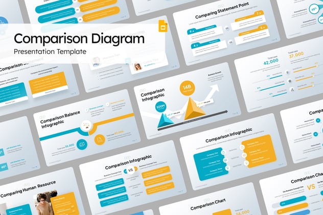 蓝橙色数据信息对比图形PPT模板 - 顶尖PPT