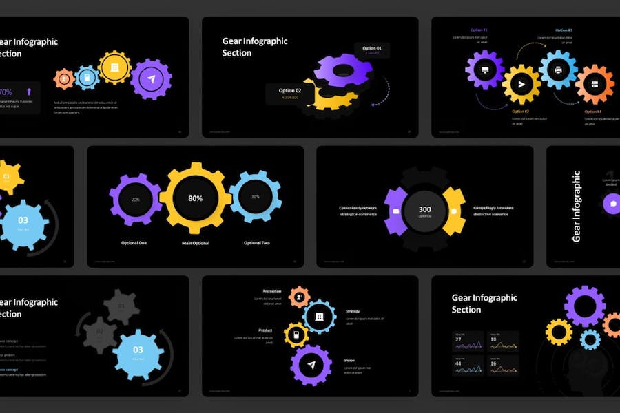 多色彩齿轮信息图表PPT模板 - 顶尖PPT