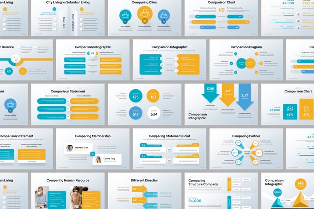 蓝橙色数据信息对比图形PPT模板 - 顶尖PPT