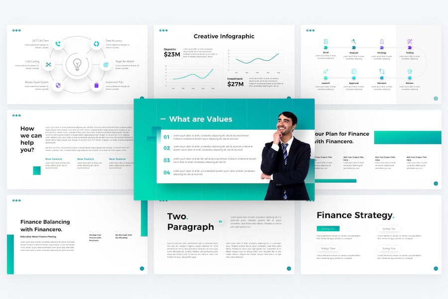 大气企业合作商业计划团队介绍金融专业通用PPT模板 - 顶尖PPT