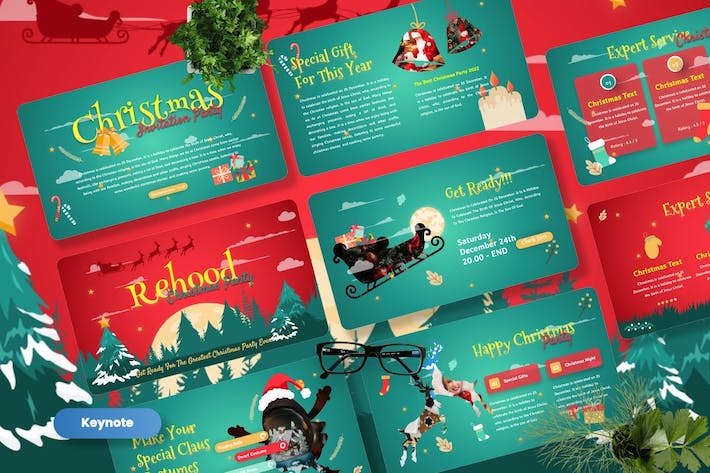 创意国外幸福圣诞派对雪花圣诞节主题keynote模板 - 顶尖PPT