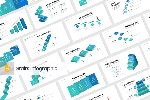 创意楼梯攀升信息图数据可视化PPT模板 - 顶尖PPT